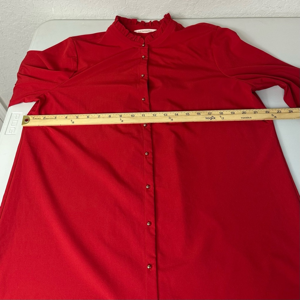Soft Surroundings Stunning Red Long Sleeve Gold Beaded Button Up Blouse Size L - Picture 5 of 9